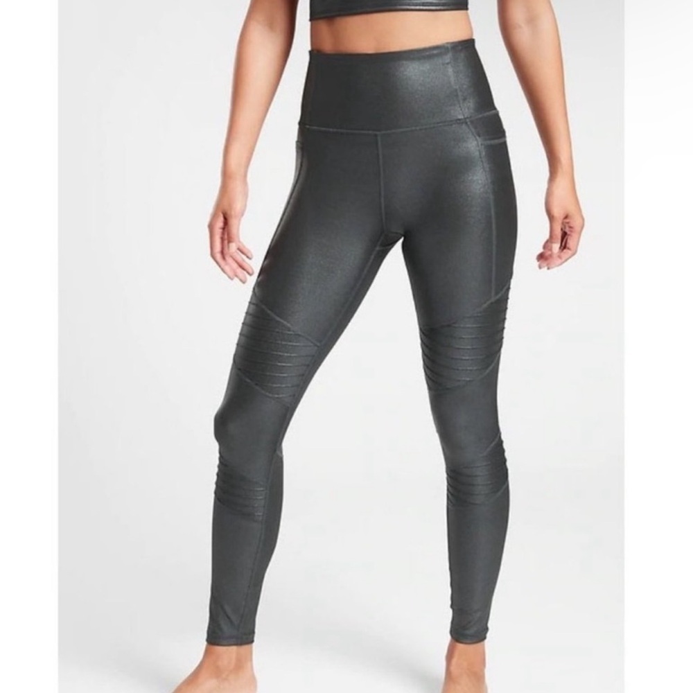 Athleta Inclination Shimmer Moto Tight High Rise Black Athletic Yoga size small
